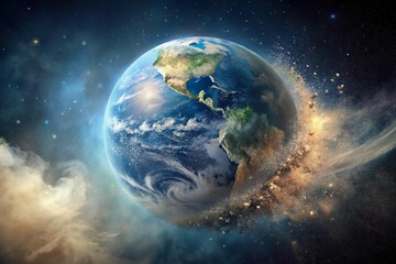Fototapeta premium planet earth dissolve into dust. World end apocalypse