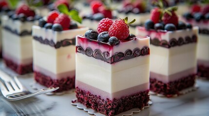   A cake with strawberries and blueberries