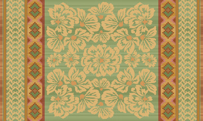 Obraz premium Rug carpet background Geometric ethnic oriental ikat pattern traditional Design for background, carpet, wallpaper, clothing, wrapping, Batik, fabric, Vector illustration