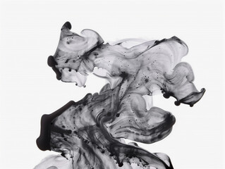 abstract black ink splash with fluid and dynamic shapes on a white background
