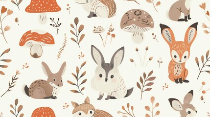 Obraz premium seamless pattern Cute woodland creatures