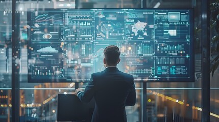 Business Leader Strategizing with Team in Modern Digital Office Environment