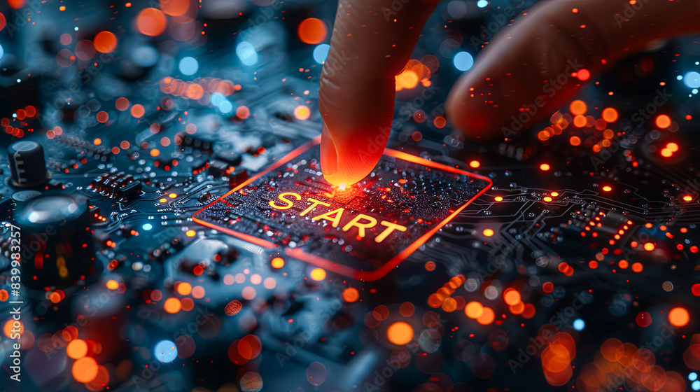 Poster close-up of the hand of a man working on a microcircuit.