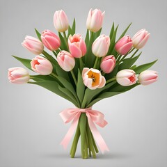 Naklejka premium Nicely beautiful tulip big red, green, white, pink and yellow Flower bouquet for wedding, isolated on transparent background bouquet of tulips