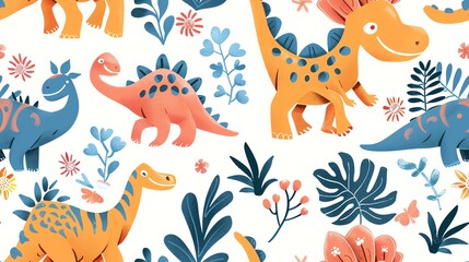Obraz premium seamless pattern tropical artwork Fun and playful dinosaurs