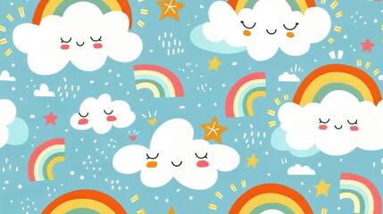seamless pattern Whimsical clouds and rainbows