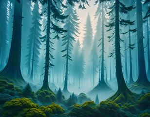 Share an intriguing or visually captivating image- Imagine a mysterious, fog-covered forest.