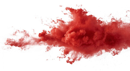 Red Fog or smoke color isolated transparent special effect. Abstract red dust explosion on a white background.
