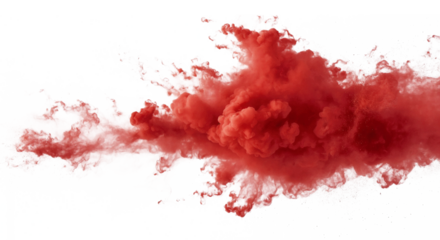 Red Fog or smoke color isolated transparent special effect. Abstract red dust explosion on a white background.
