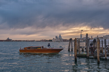 Venice, Italy - May 2024 - Water taxi in Venice