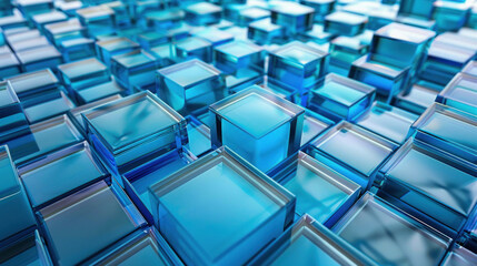 Fototapeta premium A beautifully arranged neat stack of assorted blue glass cubes exuding precision and elegance