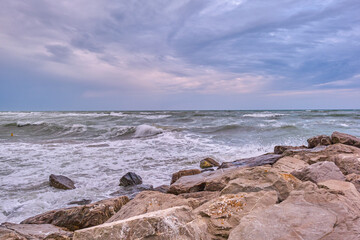 Holidays in Italy. Ca'Savio Beach. 2024. Rough seas. Adriatic sea.