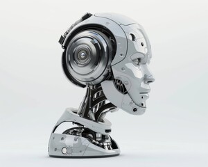 Robot with artificial intelligence (AI) concept isolated on white background.