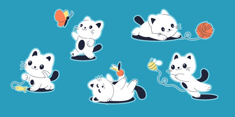 Cute stickers playful cartoon cats character