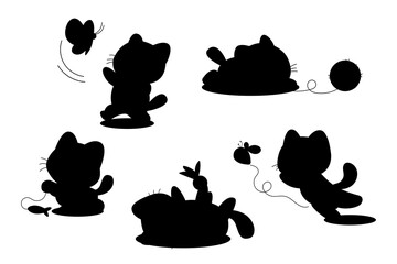 Cute silhouette playful cartoon cat character