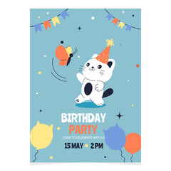Birthday party invitation with a cute cartoon cat