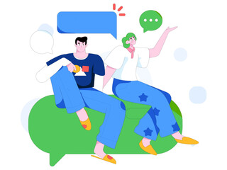 Virtual characters social communication concept business flat vector hand drawn illustration
