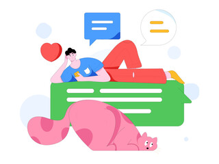 Virtual characters social communication concept business flat vector hand drawn illustration
