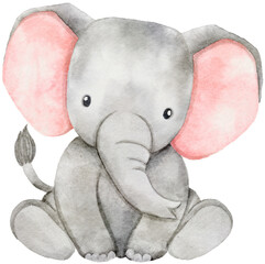 Watercolor Elephant Sitting for Baby Girl