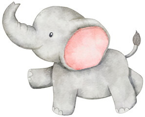 Watercolor Elephant Standing for Baby Girl