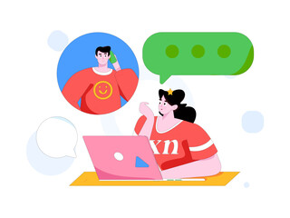 Virtual characters social communication concept business flat vector hand drawn illustration
