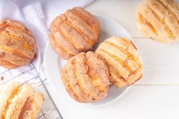 Mexican traditional conchas pastry, cookie or bread bun