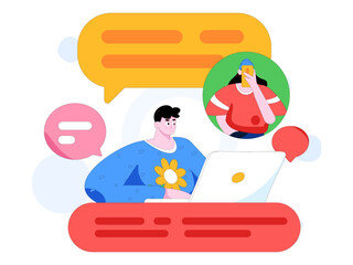 Virtual characters social communication concept business flat vector hand drawn illustration
