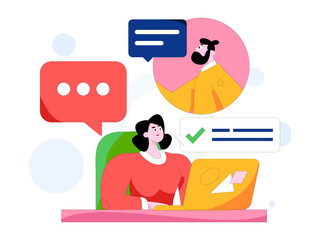 Virtual characters social communication concept business flat vector hand drawn illustration
