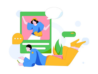 Virtual characters social communication concept business flat vector hand drawn illustration
