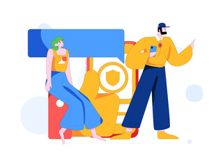 Virtual characters social communication concept business flat vector hand drawn illustration
