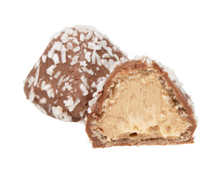 Chocolate wafer candy crispy sweets with filling isolated on the white