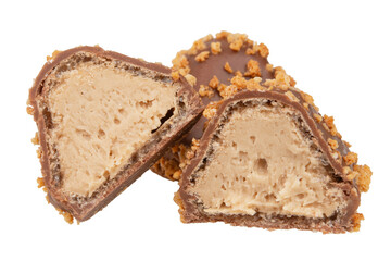 Chocolate wafer candy crispy sweets with filling isolated on the white