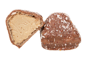 Chocolate wafer candy crispy sweets with filling isolated on the white