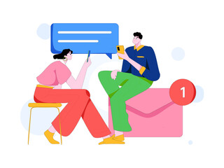 Virtual characters social communication concept business flat vector hand drawn illustration
