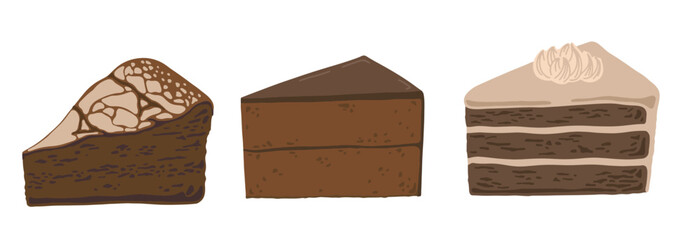 ３種のチョコレートケーキのイラストセット