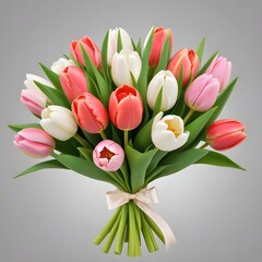 Nicely beautiful tulip big red, green, white, pink and yellow Flower bouquet for wedding, isolated on transparent background bouquet of tulips