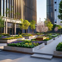 An open public square designed with minimalist modern architecture