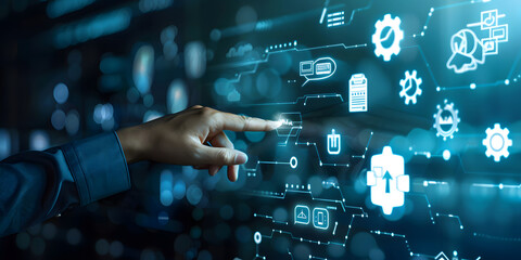 Cost and quality control concept. A person touches virtual cost and quality icons to Improve work efficiency for quality control and company cost reduction. Successful organization strategy design