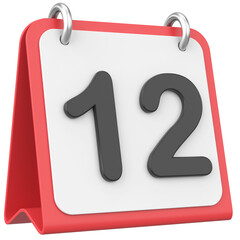 3D calendar. Day 12. Twelfth day of the month. 3D illustration.