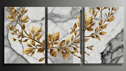 3 panel wall art, marble background flowers designs, wall decoration.