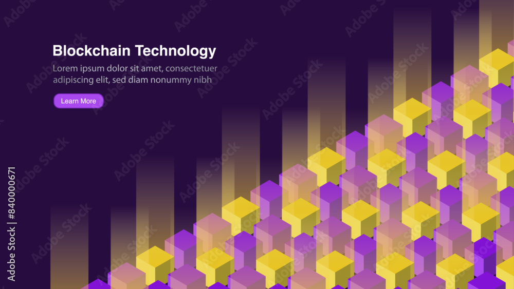 Poster blockchain and big data storage: digital technology concept - perspective modern data cube, edge com