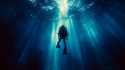 Diver silhouette under the sea