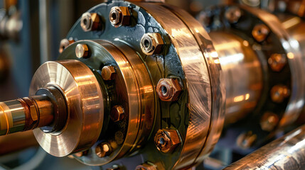 A close-up perspective of a machine showcasing numerous intricate metal parts, including gears, shafts, and bearings