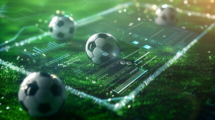 a dynamic soccer template featuring an abstract football pitch as the backdrop, textured with layers of green gradient that mimic a well-manicured turf.