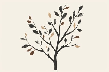 Cartoon cute doodles of a minimalist tree with simple branches and leaves, Generative AI