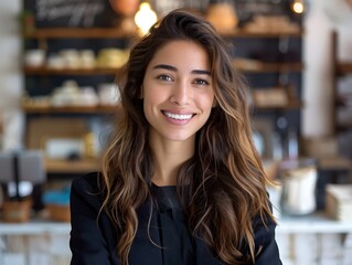 Fototapeta premium Successful Businesswoman Beaming With Pride at Store Opening Ceremony