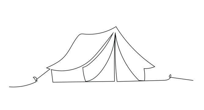 recommend clip art: Continuous one line drawing of tent camping in outdoor. Canvas tent line art vector illustration. Editable stroke.