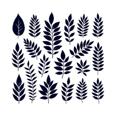 flower silhouettes and leaves floral element Clip art isolated vector illustration on white background