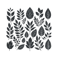 flower silhouettes and leaves floral element Clip art isolated vector illustration on white background