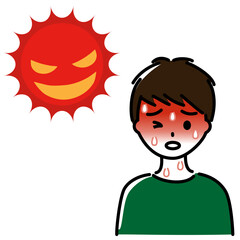 ギラギラした太陽と熱中症の男の子